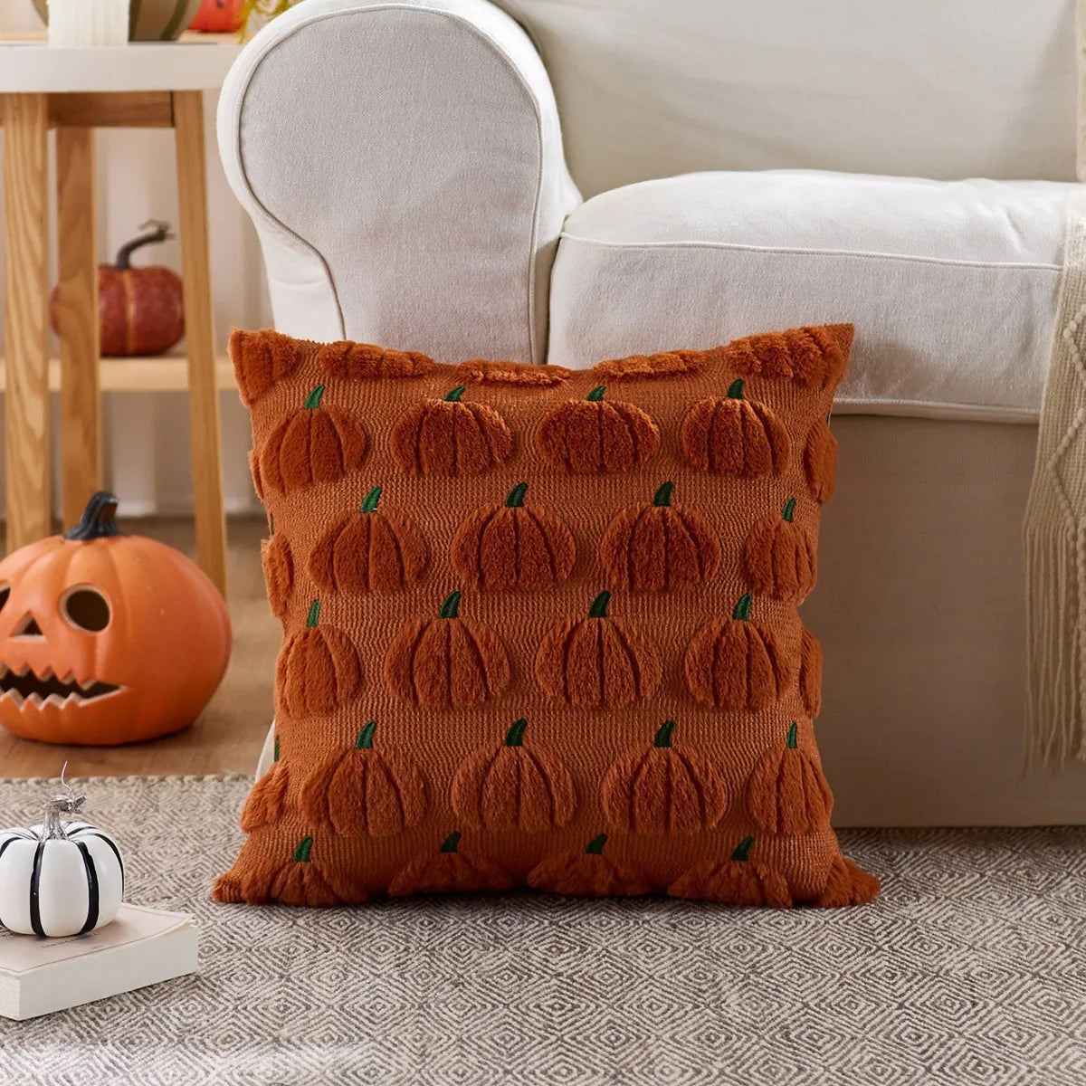 housse coussin halloween fantôme citrouille araignée orange décoration maison canapé chaise voiture polyester jacquard