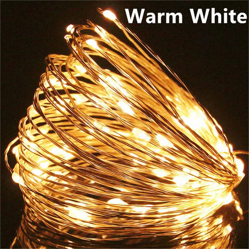 guirlande lumineuse led 20m fil cuivre blanc chaud moderne décoration extérieure fêtes noël mariage