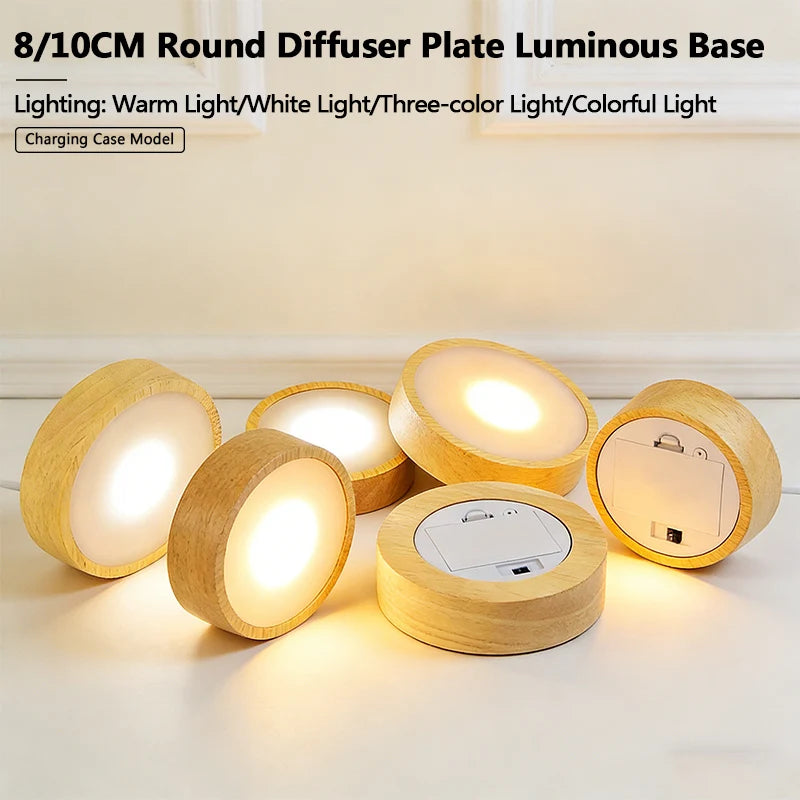 plateau lumineux bois naturel blanc moderne interrupteur tactile base plate 8cm 10cm