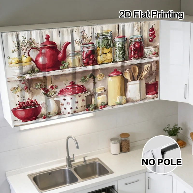 rideau cuisine rustique théière légumes fruits autocollant polyester machine washversible