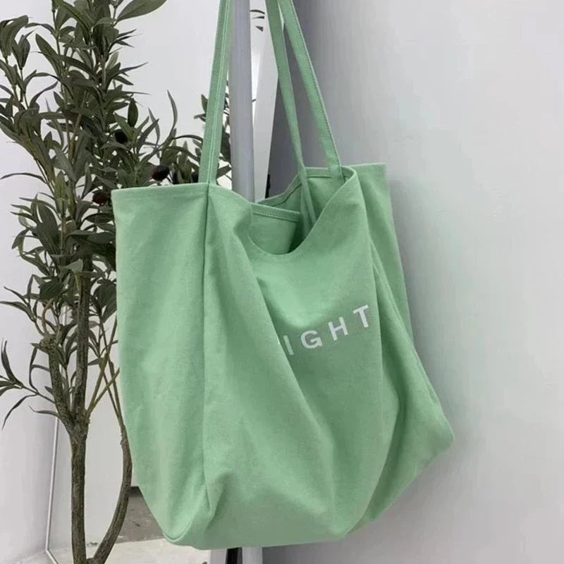 sac main toile réutilisable polyvalent lettre DELIGHT blanc jaune vert violet poche téléphone