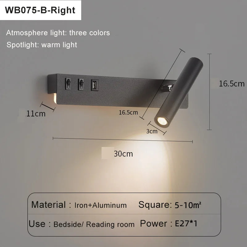 lampes murales led modernes usb rechargeable rotation 350° blanc noir