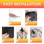 suspension lumineuse industrielle noir grille géométrique opacite ampoules e27 base e26 câble ajustable