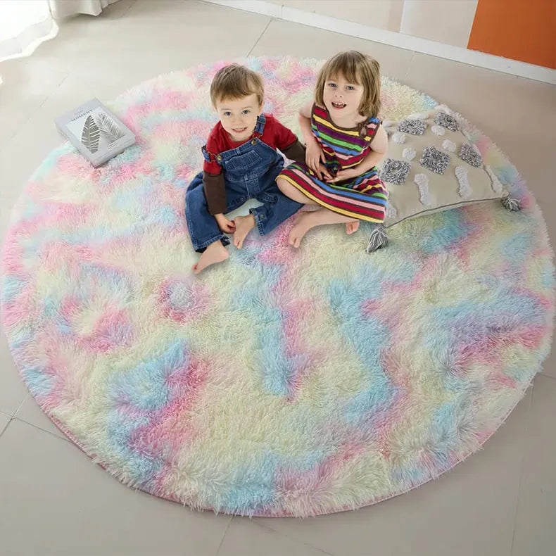 tapis rond pelucheux rose moderne chambre enfants 100cm 120cm 140cm 160cm