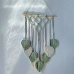 tapisserie boho chic macramé franges coeurs orange blanc bleu vert marron clair coton mur