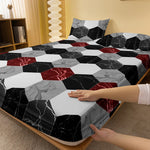 drap housse géométrique marbre moderne noir blanc rouge polyester lit