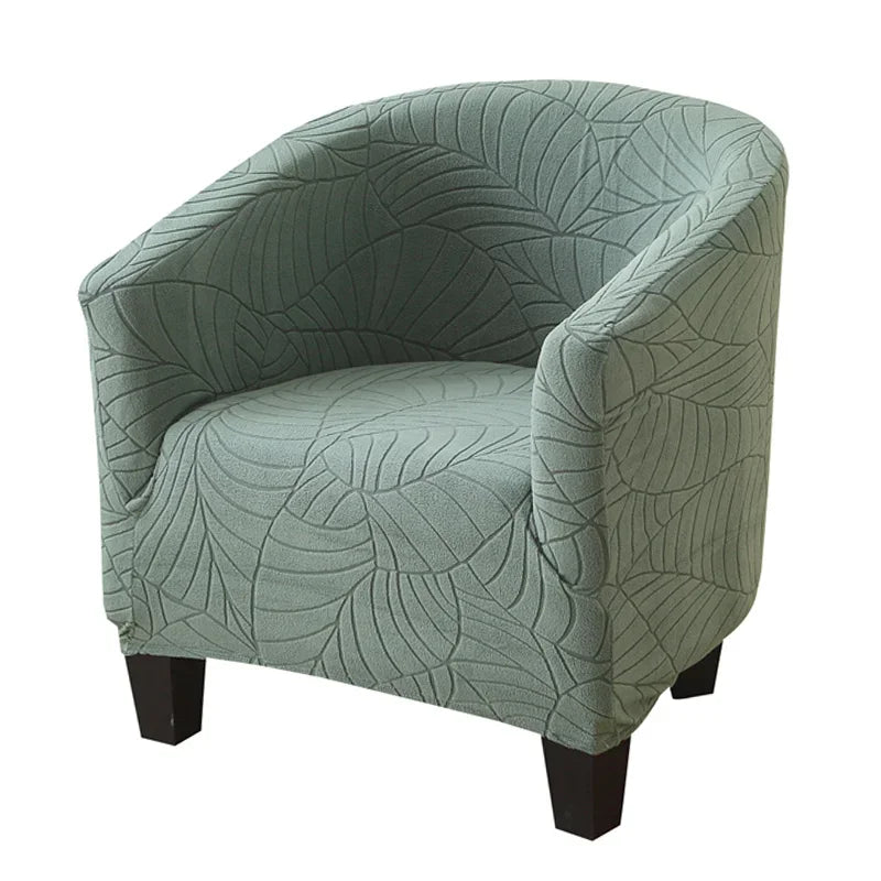 housse fauteuil moderne feuilles stylisées beige gris bleu clair polyestère lavable machine Jacquard fixations