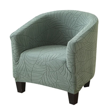housse fauteuil moderne feuilles stylisées beige gris bleu clair polyestère lavable machine Jacquard fixations