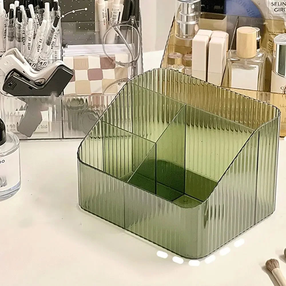 organisateur maquillage transparent moderne rayures verticales brosse crayon palette fards flacons pochette réutilisable polyvalent