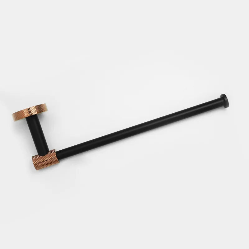 accessoires salle bain moderne porte serviettes noir cuivre doré fixations murales minimalistes
