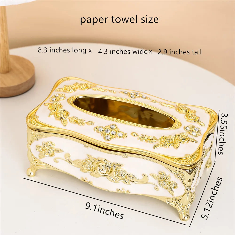 boîte mouchoirs ornements floraux strass blanc or rouge