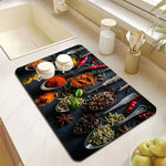 tapis cuisine moderne rectangle couleurs variées motifs floraux épices fruits légumes respectueux environnement