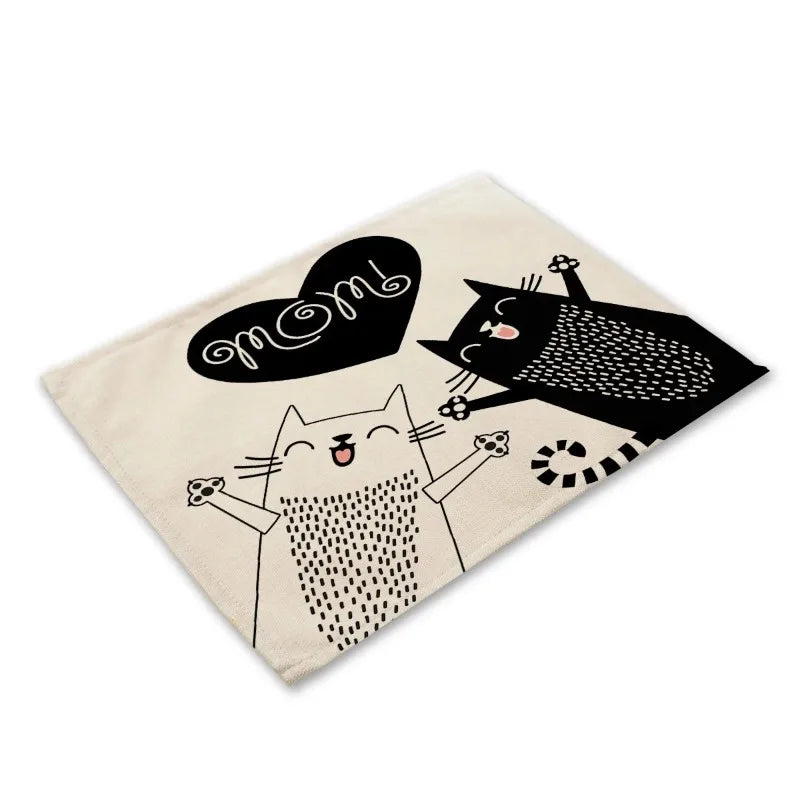 serviettes lin motif chats noir rayures illustration simple beige clair
