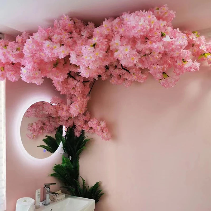 arbre artificiel cerisier rose blanc fleurs feuilles décoration mariage fête intérieur grande taille