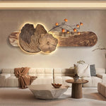 tableau mural moderne bois marron clair éclairage led cuisine salle manger fixé mur œilletsbranches