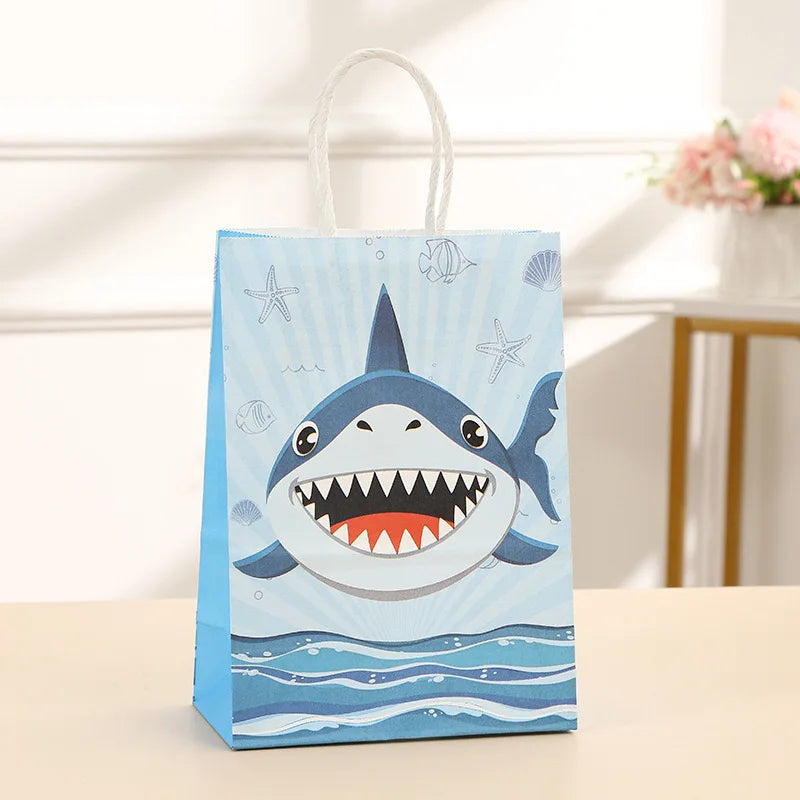 sac main cartoon poissons requins étoiles mer anniversaire enfant bleu blanc rouge