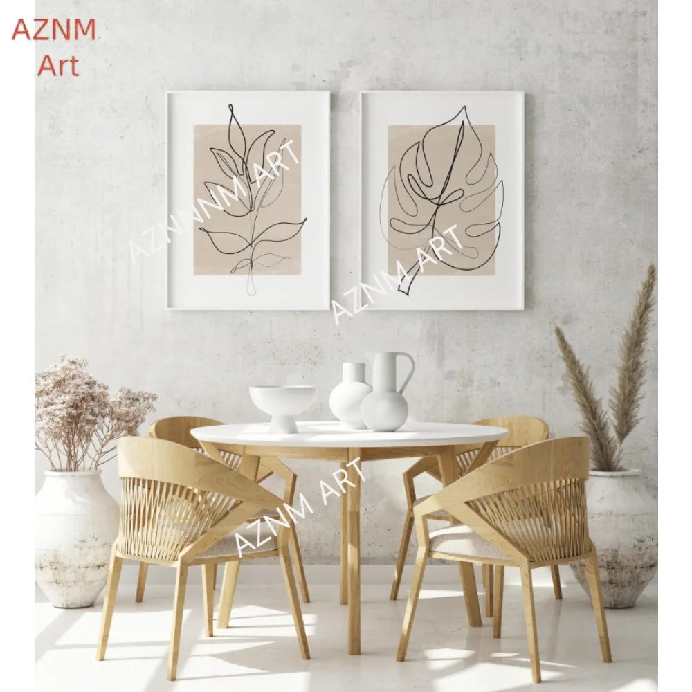 affiches art abstrait feuilles minimaliste toile clips cadre bois chambre salon decoration