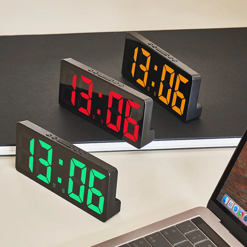 horloge numérique moderne affichage LED noir quartz détecteur vocal 12H 24H