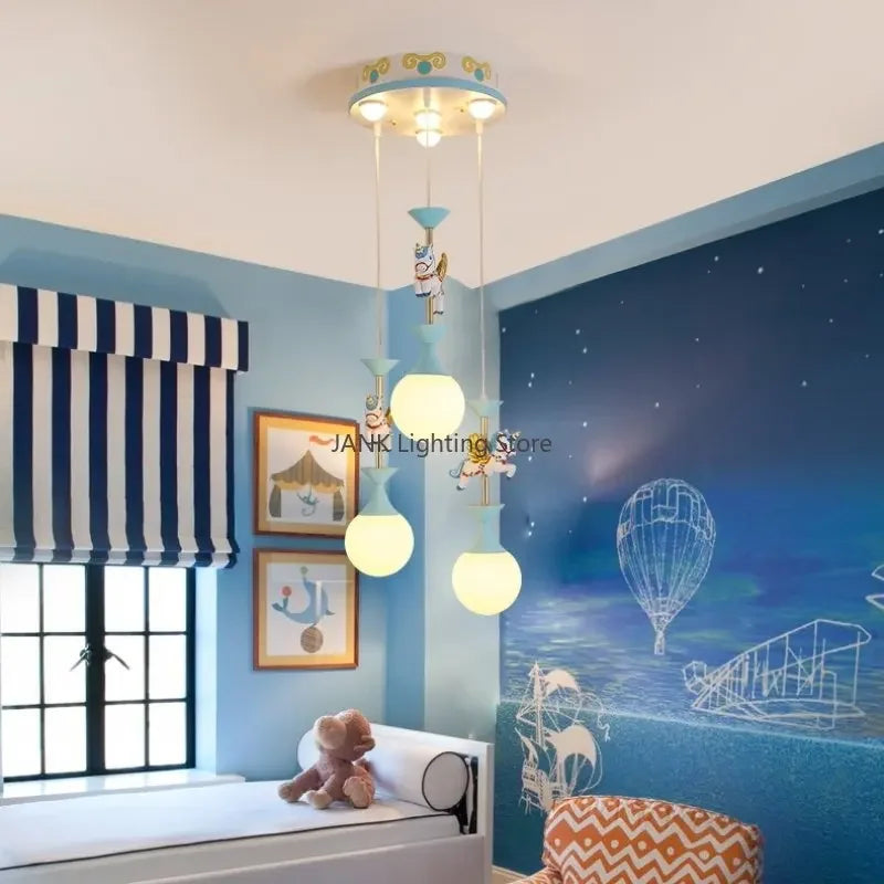 suspension lumineuse moderne licorne bleu rose sphères translucides chambre enfant adjustable