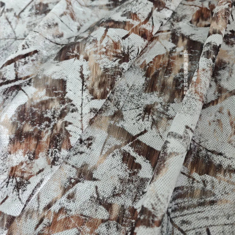 tissu imprimé naturel branches feuilles gris marron beige blanc moderne 100 polyester