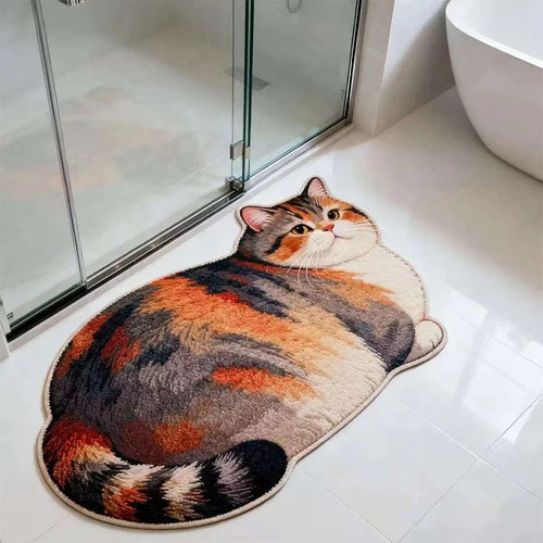 tapis bain forme chat doux moelleux antidérapant absorbant séchage rapide décoration maison gris blanc