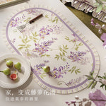 tapis table violet vert beige fleurs feuilles bordure rayée classique floral resistant pvc 30x50cm