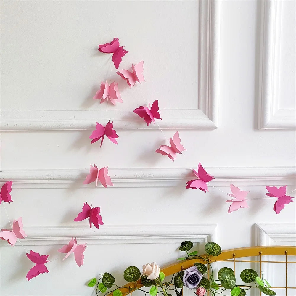 guirlande papillons 3d multicolore décoration anniversaire mariage baptême fêtes années