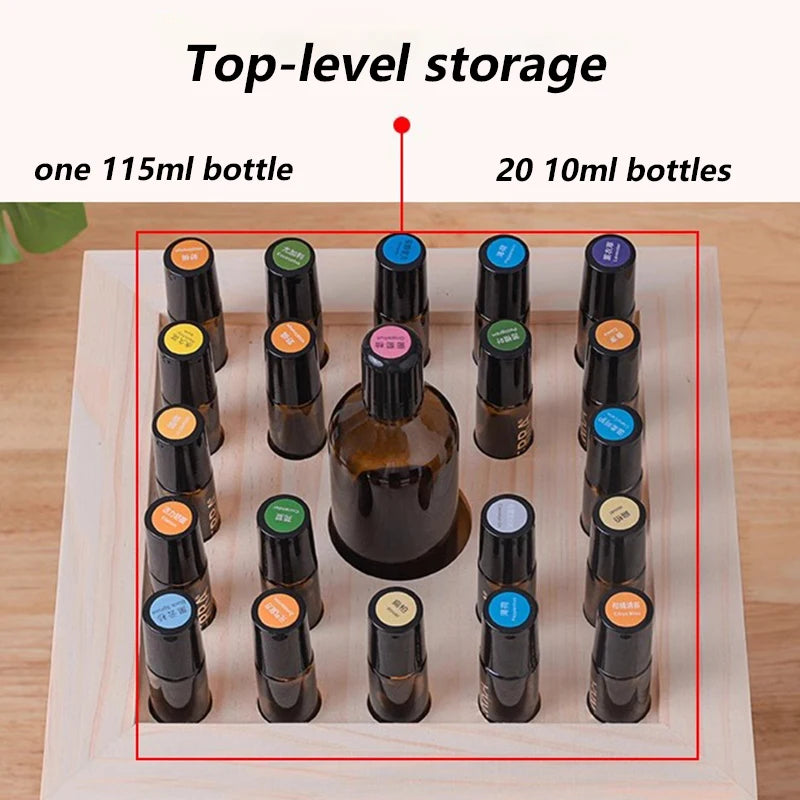 rangement tournant bouteilles huiles essentielles bois brut minimaliste 360 degrés 125 compartiments