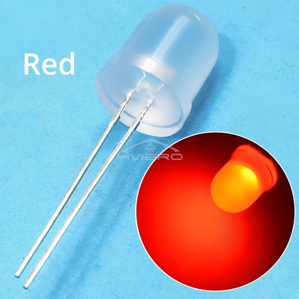 ampoules led diodes 10mm bleu rouge vert blanc chaud jaune diffuses diy commercial