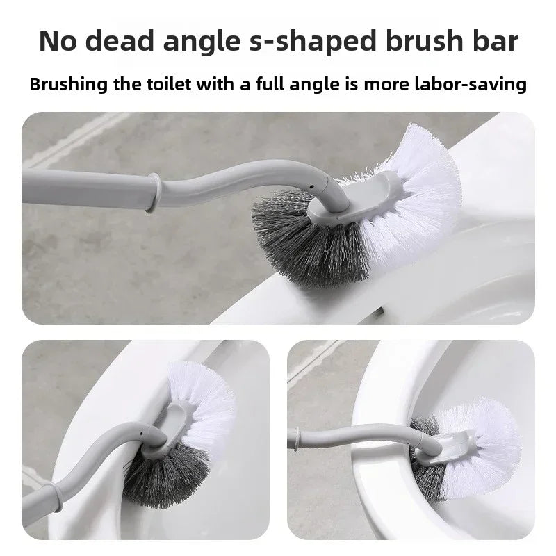 brosse wc souple forme long manche 360 blanc gris moderne sans coin mort respectueux