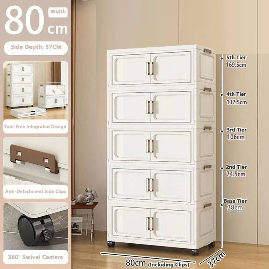 armoire rangement modulable pliable beige roulettes portes translucides jouets maison
