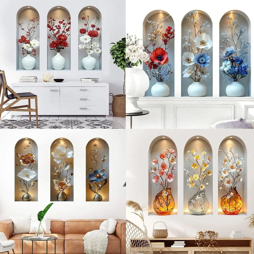 décoration murale autocollant pvc fleurs stylisées or argent blanc moderne élégant rouge bleu rose