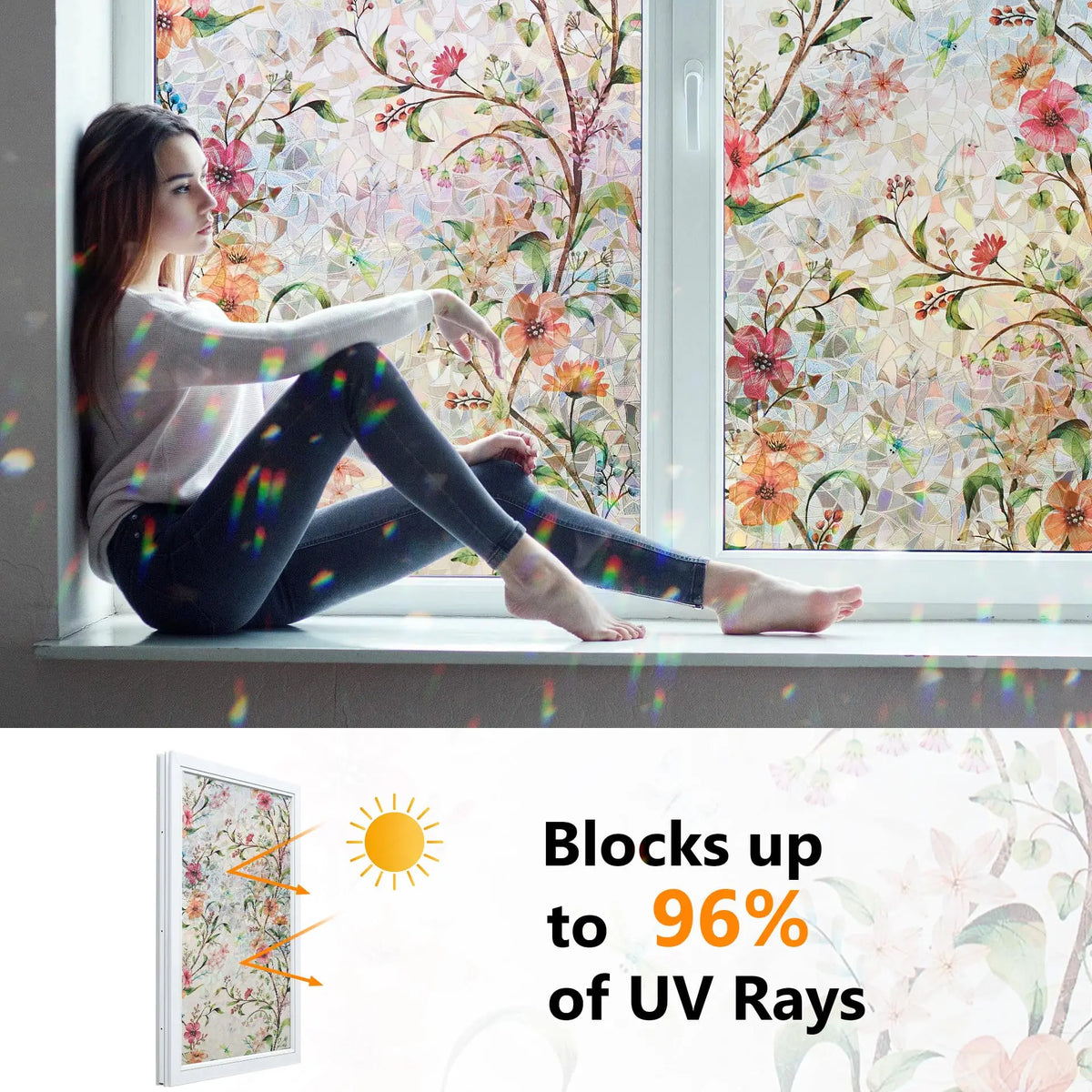 film décoratif floral multicolore protection uv isolation thermique moderne statique adhésif papier