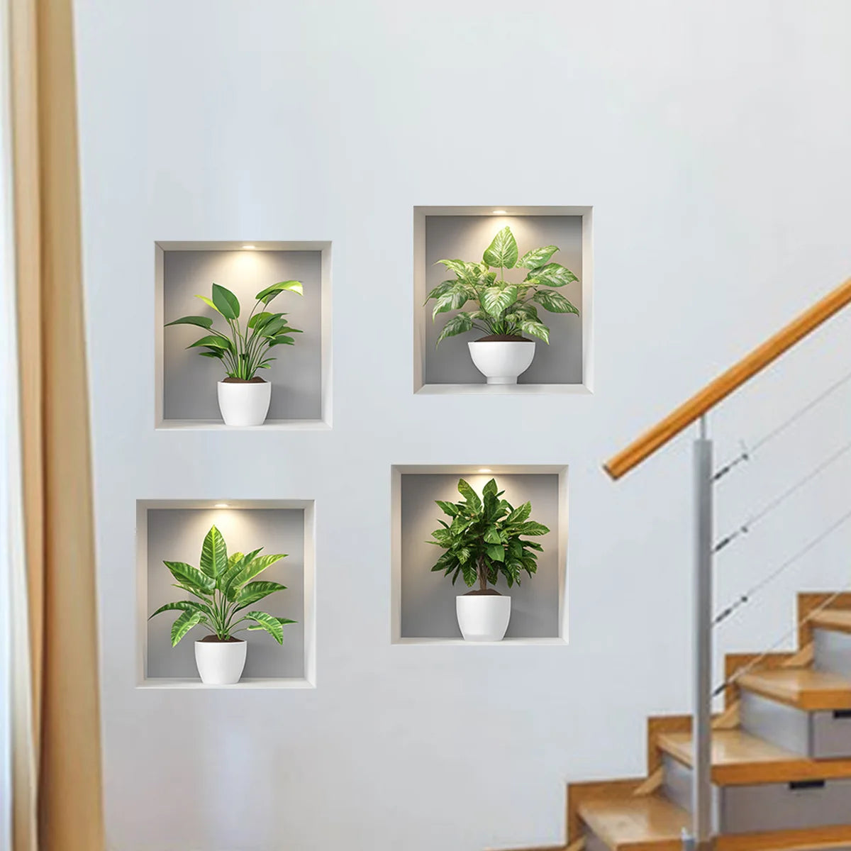 plantes artificielles feuilles vertes niche murale moderne adhésif pot blanc décoration intérieure salon chambre