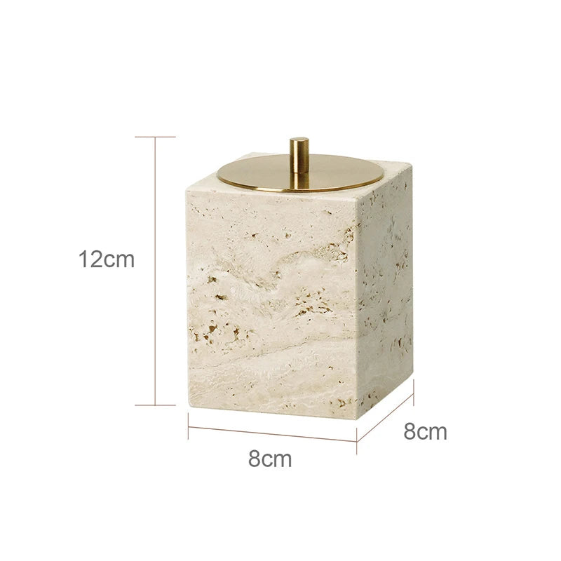 ensemble accessoires salle bain travertin beige distributeur savon plateau pot coton diffuseur moderne