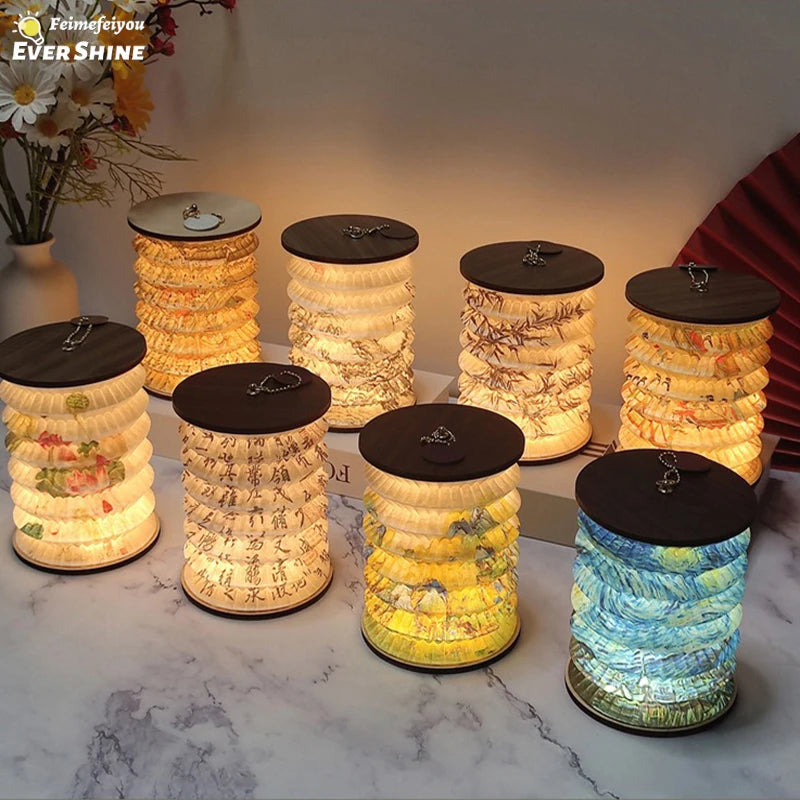 lampe poser multicolore imprimé floral moderne chaîne bois led rechargeable chambre étude