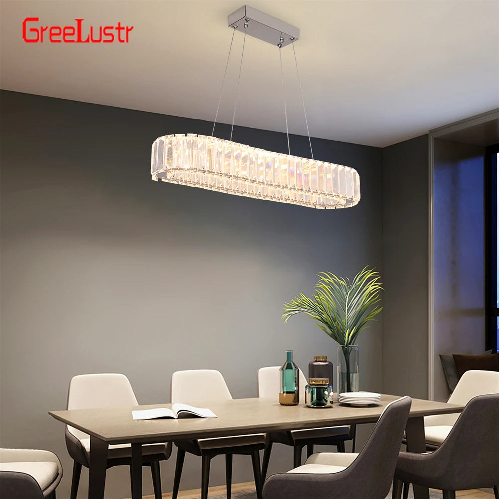 lustre suspendu cristal moderne transparent facettes chromé télécommande chambre salon