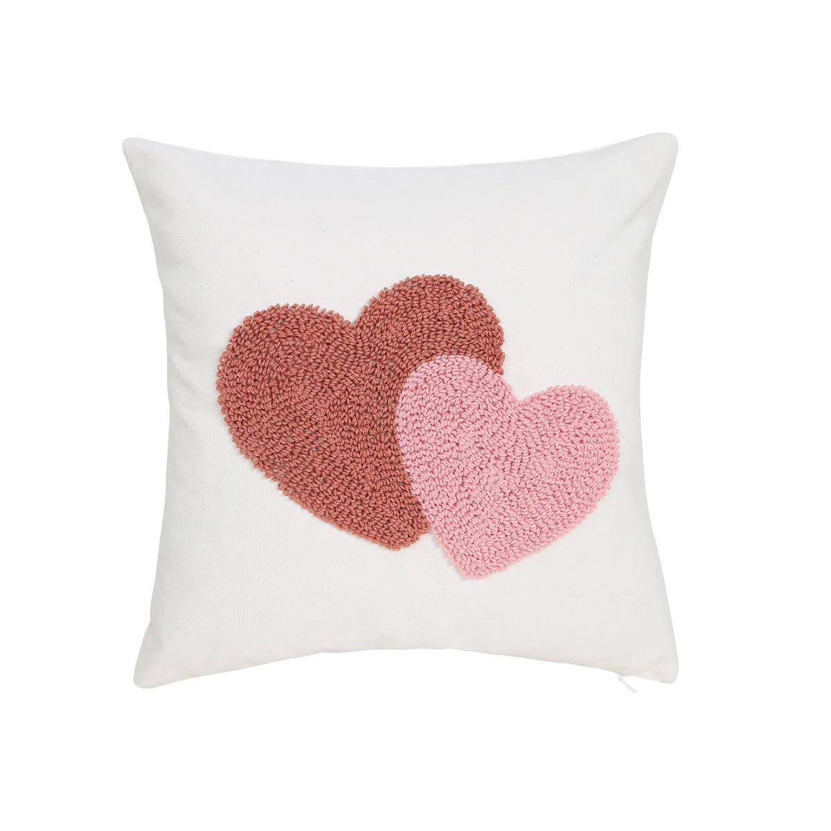 taie d'oreiller carrée brodée cœur géométrique 100% polyester blanc rose décoration maison boho chic