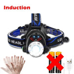 lampe frontale rechargeable led noir zoom ipx4 étanche mode sensor high low strobe camping