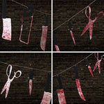 décoration halloween fanion sang rouge noir scies couteaux mains pieds clips festive