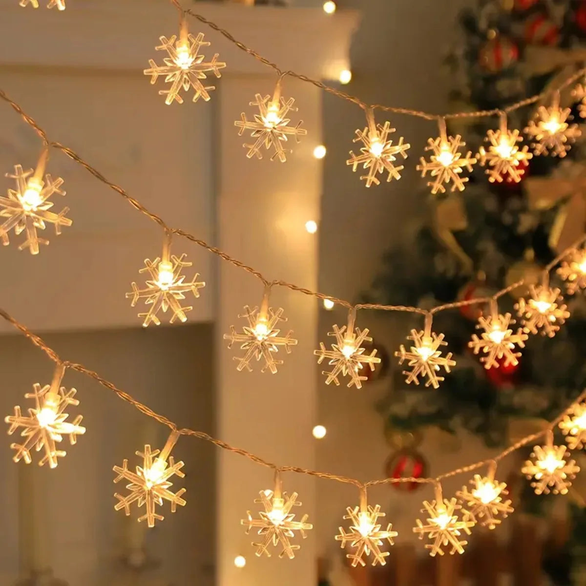guirlande lumineuse flocons neige blanc bleu vacances noël ambiance intérieure extérieure led festive jardin