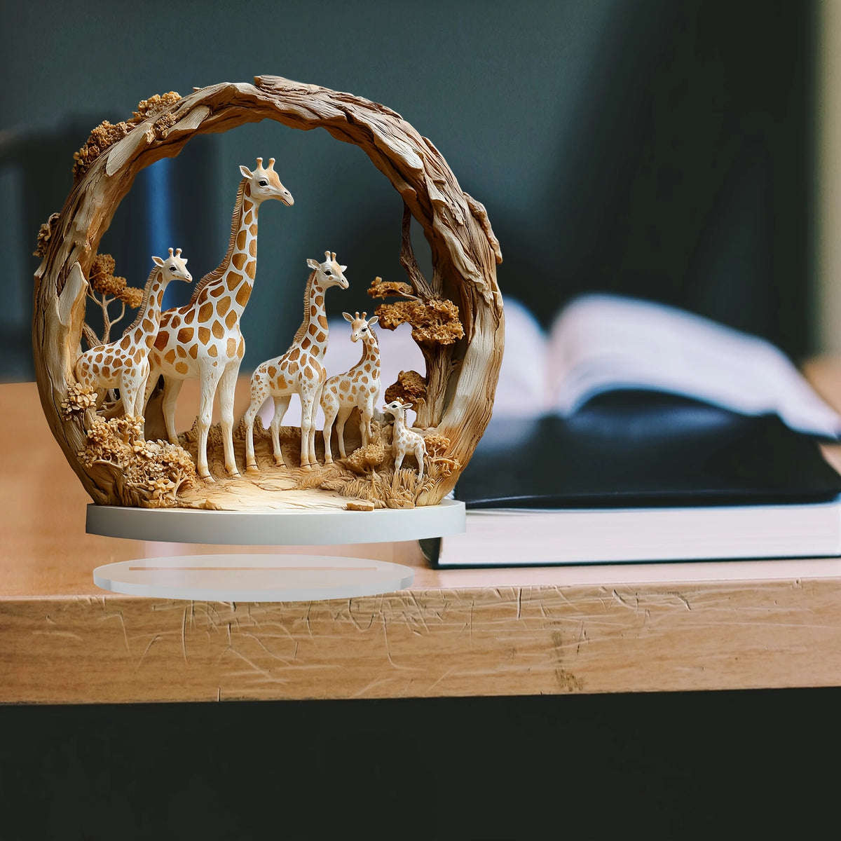 sculpture animaux girafe marron clair texture bois artisanal décoration photo naturelle archet bois base