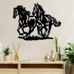 décoration murale métal chevaux noir beige silhouette rustique moderne 23.89cm 30.48cm découpe laser