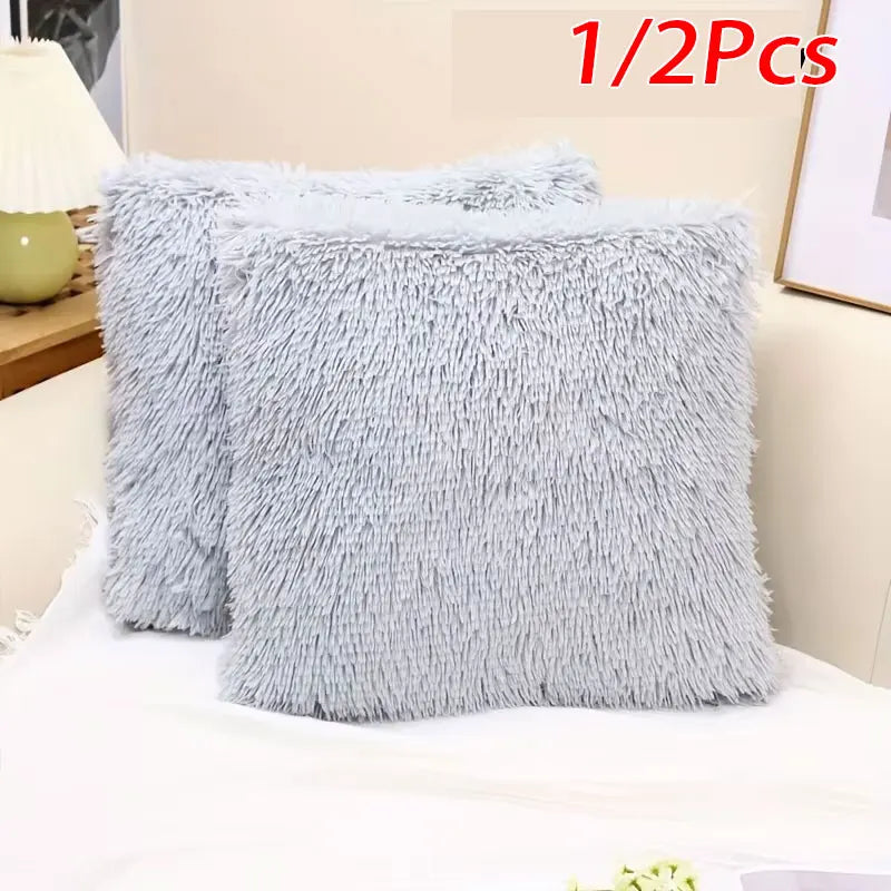 housse coussin rectangulaire fourrure polyester solide moderne noir rose gris clair rouge fermeture glissière
