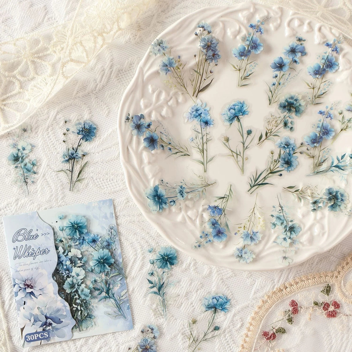 autocollants vintage fleurs bleu rose jaune adhésifs plantes journal scrapbooking 30 pièces pack floral