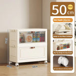 meuble rangement modulable pliable blanc rayures verticales moderne roulettes almacenamiento eficiente