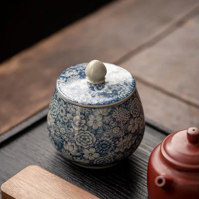 Cache-pot en porcelaine vintage bleu et blanc avec couvercle
