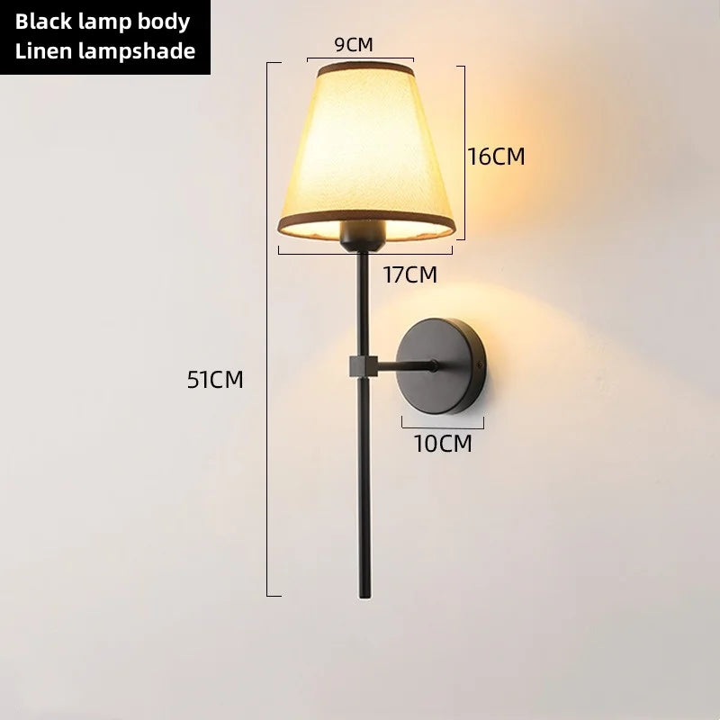 applique murale moderne or noir beige toile lin lampe abat jour