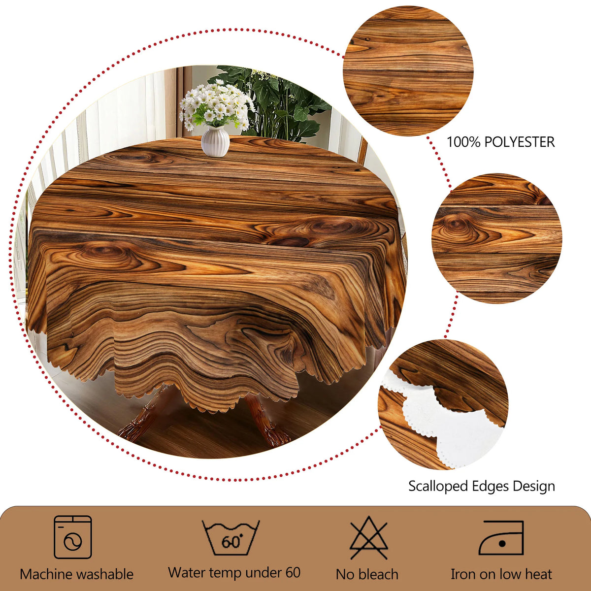 nappe imperméable polyester texture bois marron clair moderne adhésive table extérieure anniversaire mariage festive