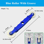 roulette rouleaux bleu caoutchouc noir blanc bande led pratique fixations vis